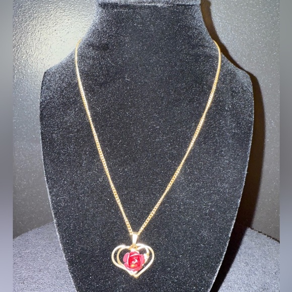 Vintage double heart with rose necklace - Picture 2 of 4